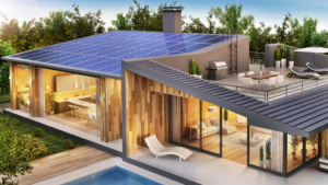 Batteries solaires une maison équipée de batteries solaires et de panneaux solaires